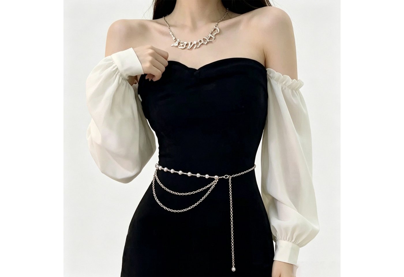 MOPUEA Kettengürtel Kettengürtel Perlen & Strass, verstellbarer Taillengürtel für Damen (Kettengürtel Perlen & Strass, verstellbarer Taillengürtel, Verstellbare – Bild 5 von 5