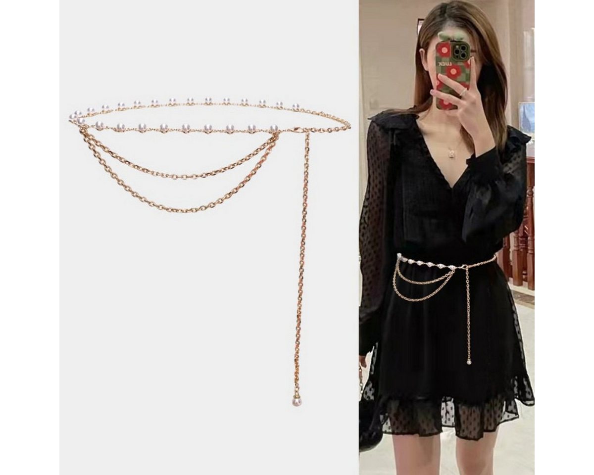 MOPUEA Kettengürtel Kettengürtel Perlen & Strass, verstellbarer Taillengürtel für Damen (Kettengürtel Perlen & Strass, verstellbarer Taillengürtel, Verstellbare – Bild 5 von 5