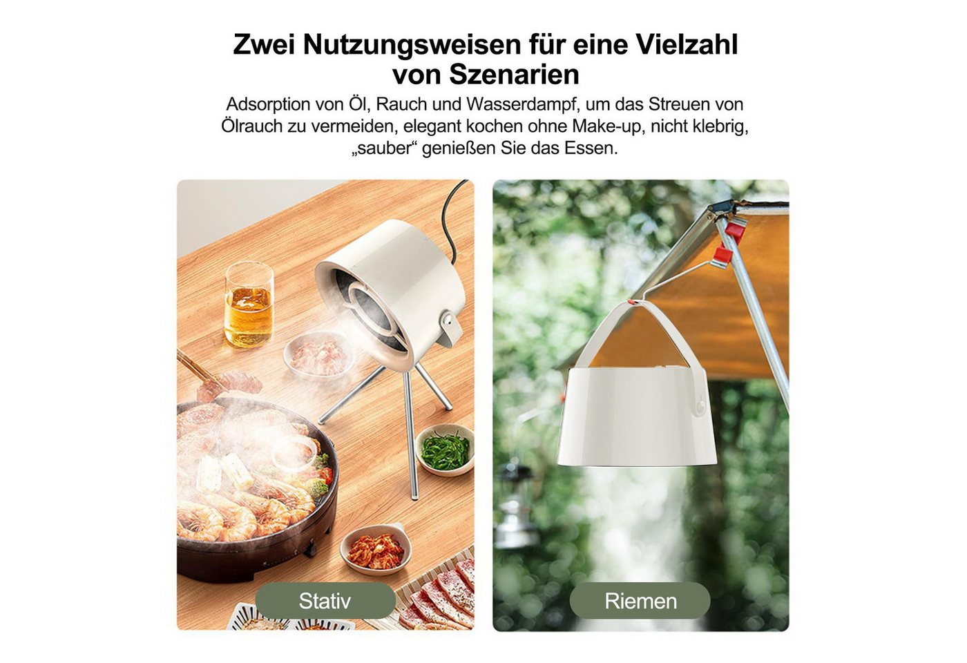 MOPUEA Kompakt-Küchenmaschine Dunstabzugshaube mit 2 Aktivkohlefilter, geräuscharm, tragbar abnehmbar, 3 Stufen einstellbar weiß, 9 W, 3 Geschwindigkeitsstufen, – Bild 3 von 5
