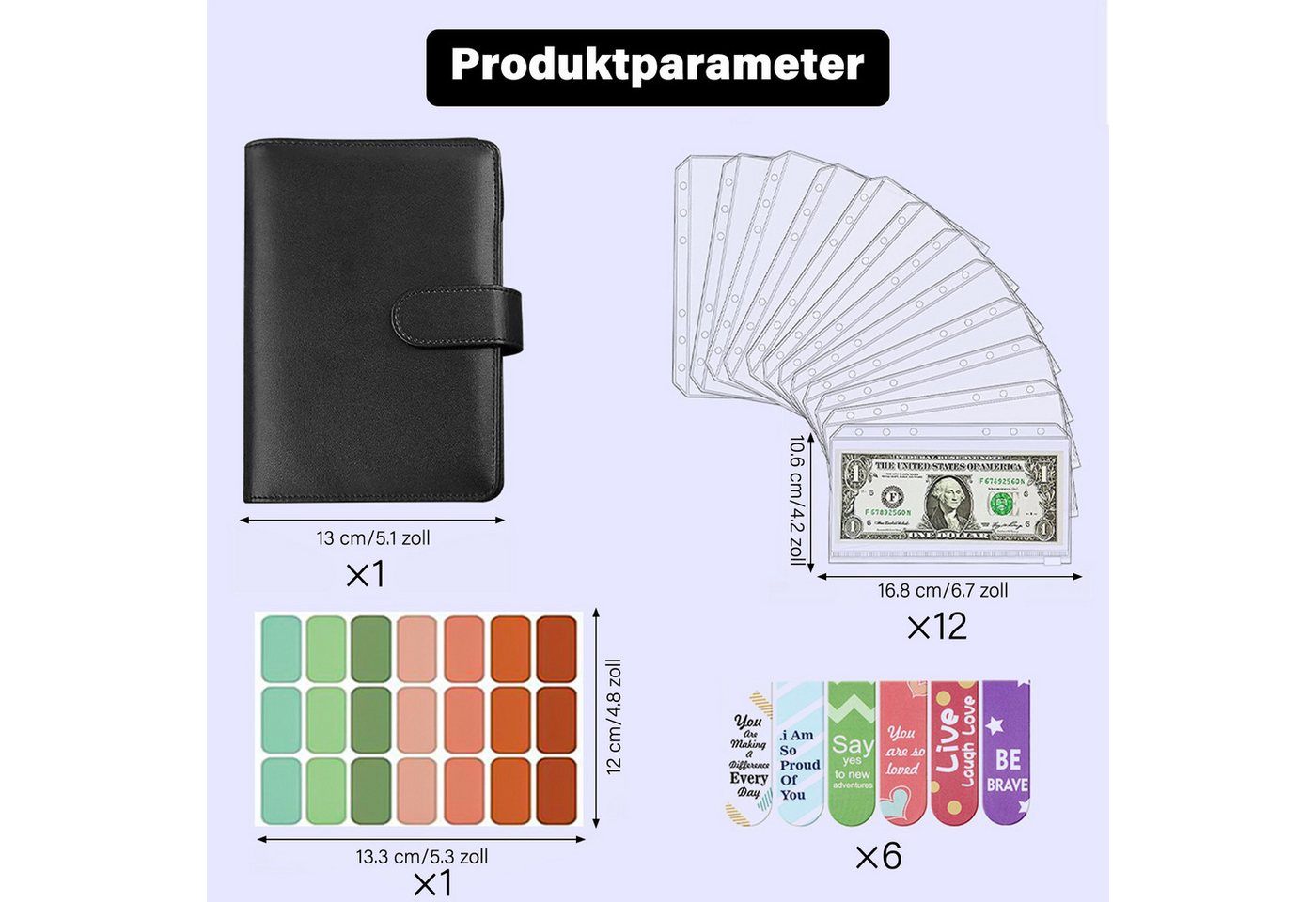 MOPUEA Konferenzmappe A6 Budgetordner Ringbuchmappe Geldkassette aus Kunstleder (Schreibmappe, 1-St., Multifunktionale Geld- / Dokumentenmappe mit 12 Reißversch – Bild 3 von 5