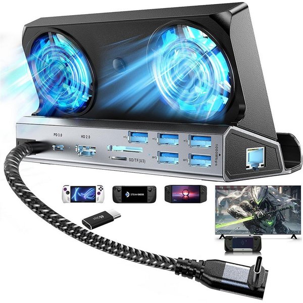 MOPUEA Konsolen-Dockingstation Steam Deck Dockingstation 13 in 1 4K HDMI Dual Lüfter USB C Hub, (Dockingstation Set für Steam Deck und USB C Geräte, 13 in 1 Doc