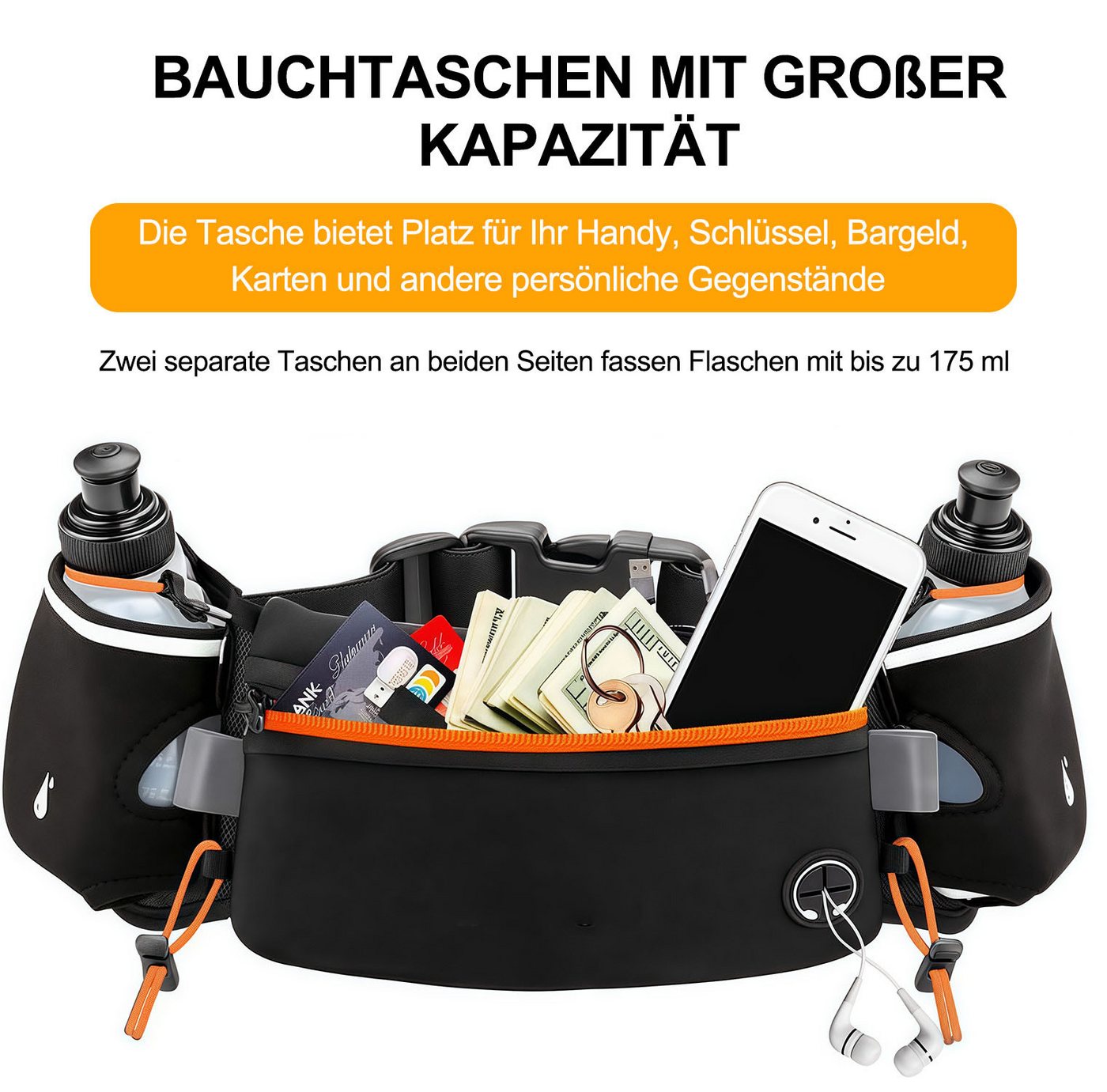 MOPUEA Laufgürtel Running Waist Pack, Laufgürtel mit Wasserflasche, Fitness (für Marathon, Laufen, Wandern, Radfahren, 1-St., Trinkgürtel, wasserdichte Hüfttasc – Bild 3 von 5