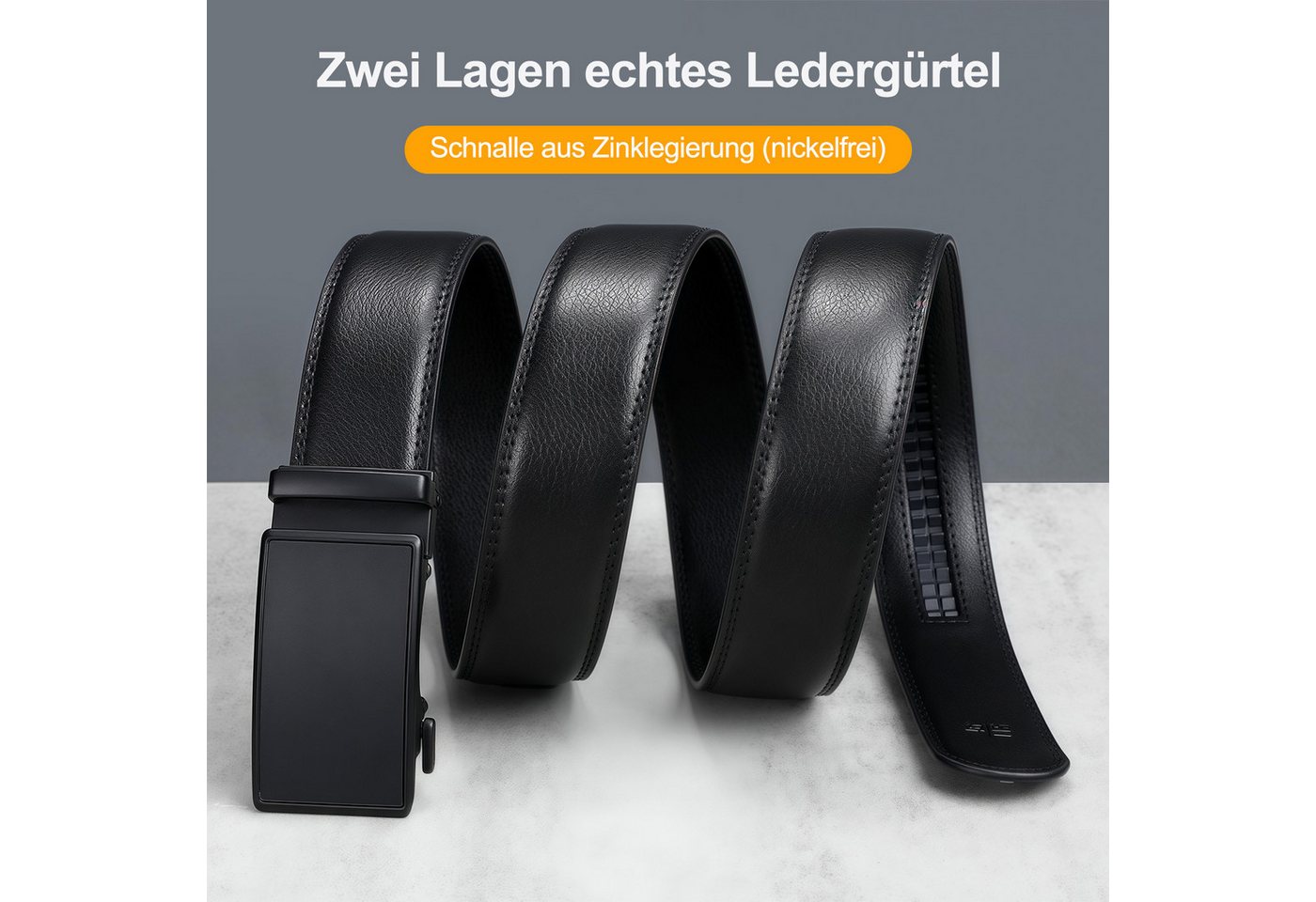 MOPUEA Ledergürtel Herren Ledergürtel, Lederratschengürtel mit Automatikschließe (stilvoller Herrengürtel 3,5 cm breit, Automatik Gürtel mit Ratsche, 1-St., für – Bild 4 von 5