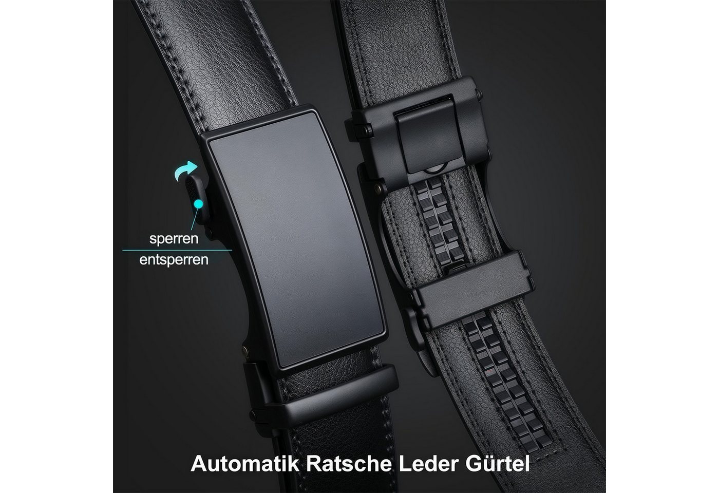 MOPUEA Ledergürtel Herren Ledergürtel, Lederratschengürtel mit Automatikschließe (stilvoller Herrengürtel 3,5 cm breit, Automatik Gürtel mit Ratsche, 1-St., für – Bild 5 von 5