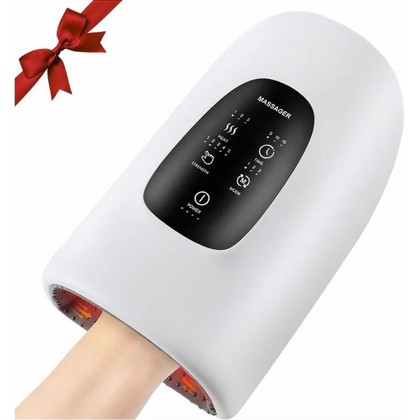MOPUEA Massagegerät Elektrisches Handmassagegerät, Wärme Luftdruck 5 Intensitäten 3 Modi Timer 1-tlg., Kabellos Wiederaufladbar Tragbar, Für Entspannung Hände A