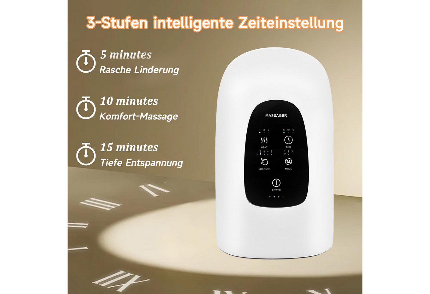 MOPUEA Massagegerät Elektrisches Handmassagegerät, Wärme Luftdruck 5 Intensitäten 3 Modi Timer 1-tlg., Kabellos Wiederaufladbar Tragbar, Für Entspannung Hände A – Bild 2 von 5