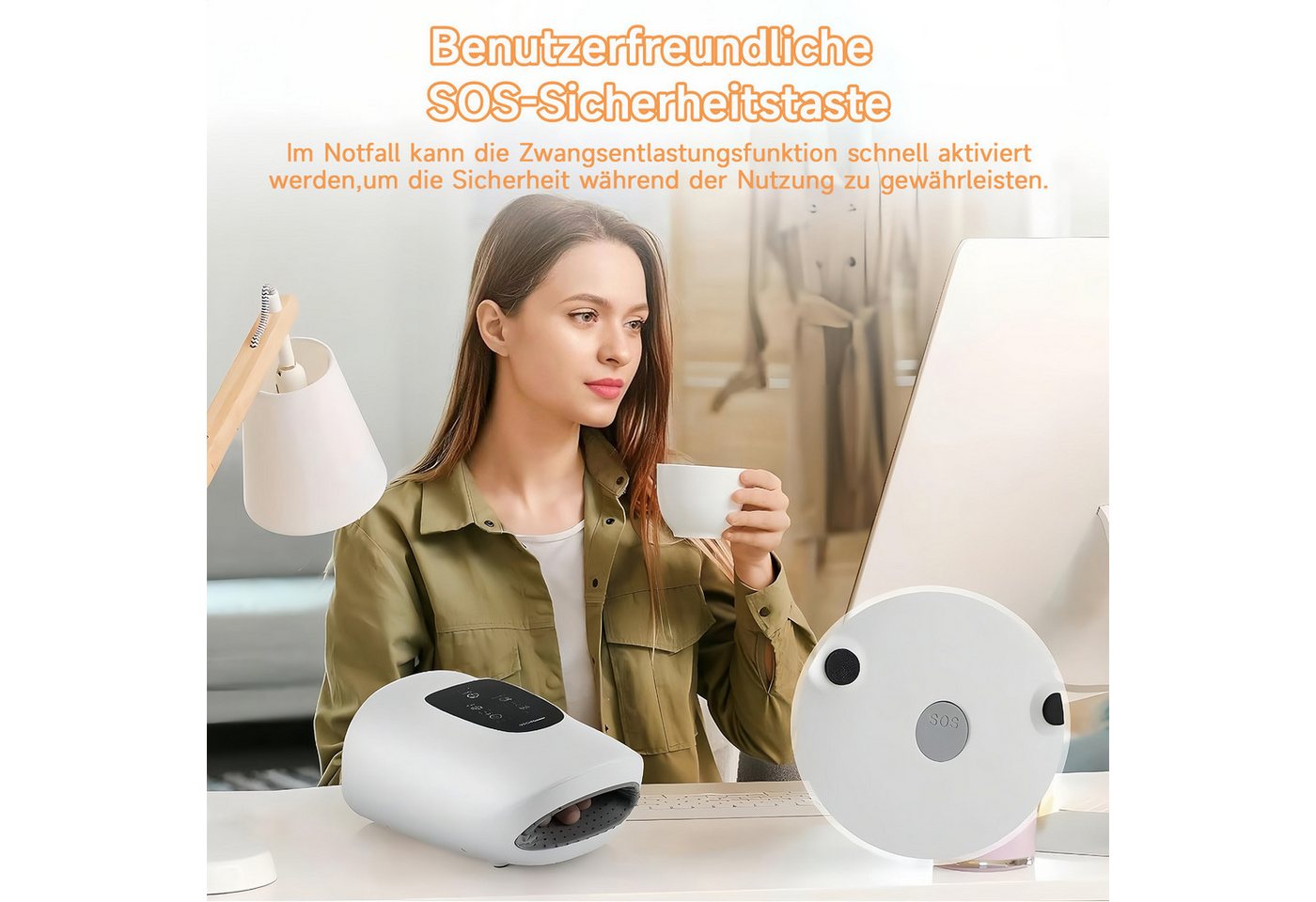 MOPUEA Massagegerät Elektrisches Handmassagegerät, Wärme Luftdruck 5 Intensitäten 3 Modi Timer 1-tlg., Kabellos Wiederaufladbar Tragbar, Für Entspannung Hände A – Bild 5 von 5