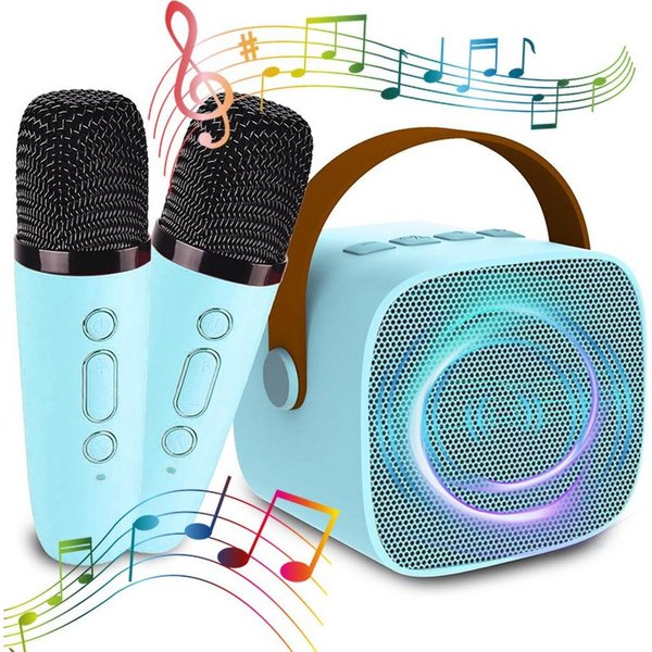 MOPUEA Mini Karaoke Maschine mit 2 Mikrofonen Karaoke-Anlage 5 Stimmenmodi Bluetooth-Lautsprecher 360°-Stereo-Surround-Sound, HiFi-Audiotechnologie (Bluetooth-V