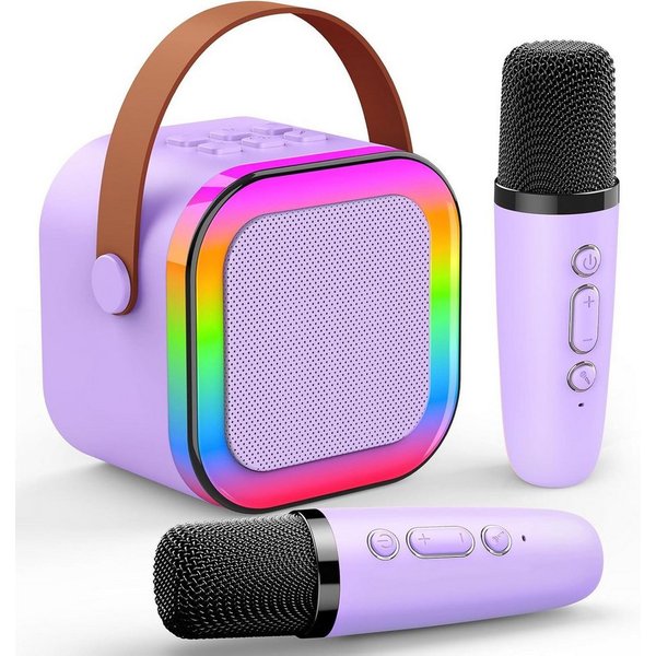 MOPUEA Mini-Karaoke-Set Karaoke-Maschine mit 2 kabellosen Mikrofonen Bluetooth-Lautsprecher (5 W, Partygeschenk, tragbar, Geschenke)