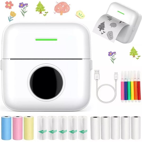 MOPUEA Mini Thermodrucker tragbar, Fotodrucker ideal für DIY und unterwegs Etikettendrucker, (Bluetooth, ohne Tinte für iOS/Android, inkl. 13 Rollen Papier und 