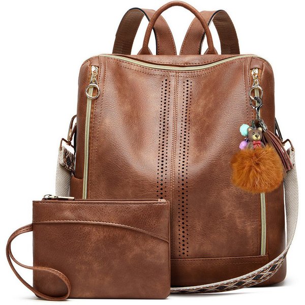 MOPUEA Rucksack Kunstleder Freizeitrucksack Reiserucksack mit Anhänger Wasserdicht