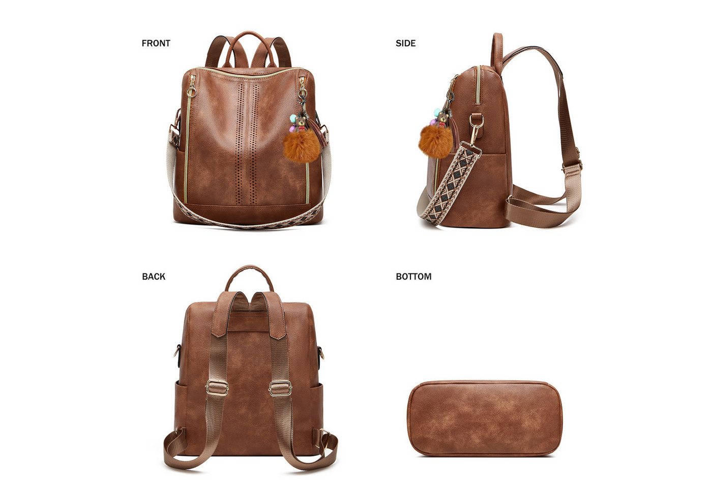 MOPUEA Rucksack Kunstleder Freizeitrucksack Reiserucksack mit Anhänger Wasserdicht – Bild 5 von 5