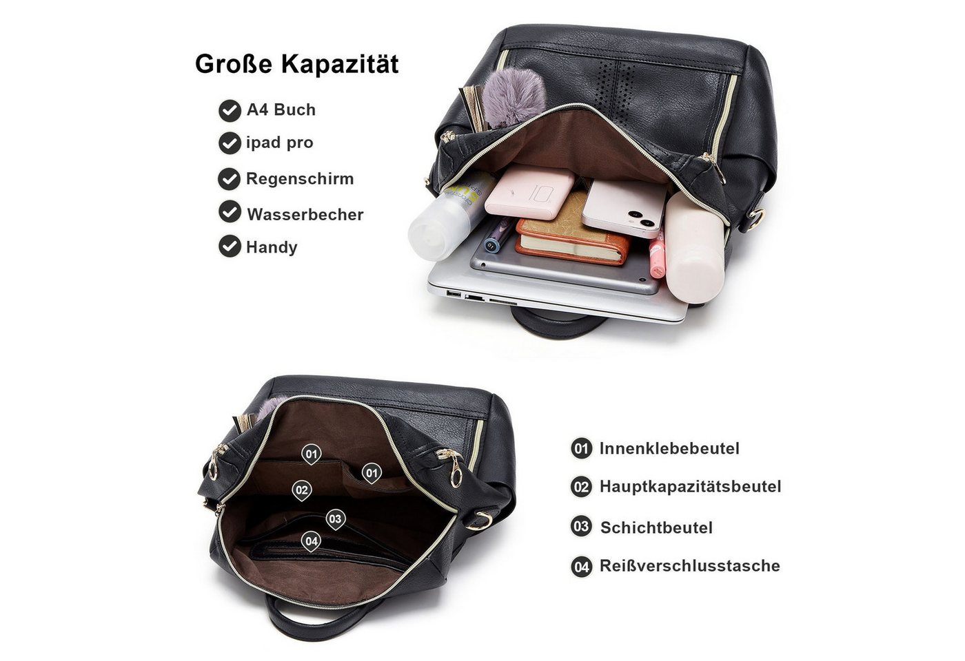 MOPUEA Rucksack Kunstleder Freizeitrucksack Reiserucksack mit Anhänger Wasserdicht – Bild 2 von 5