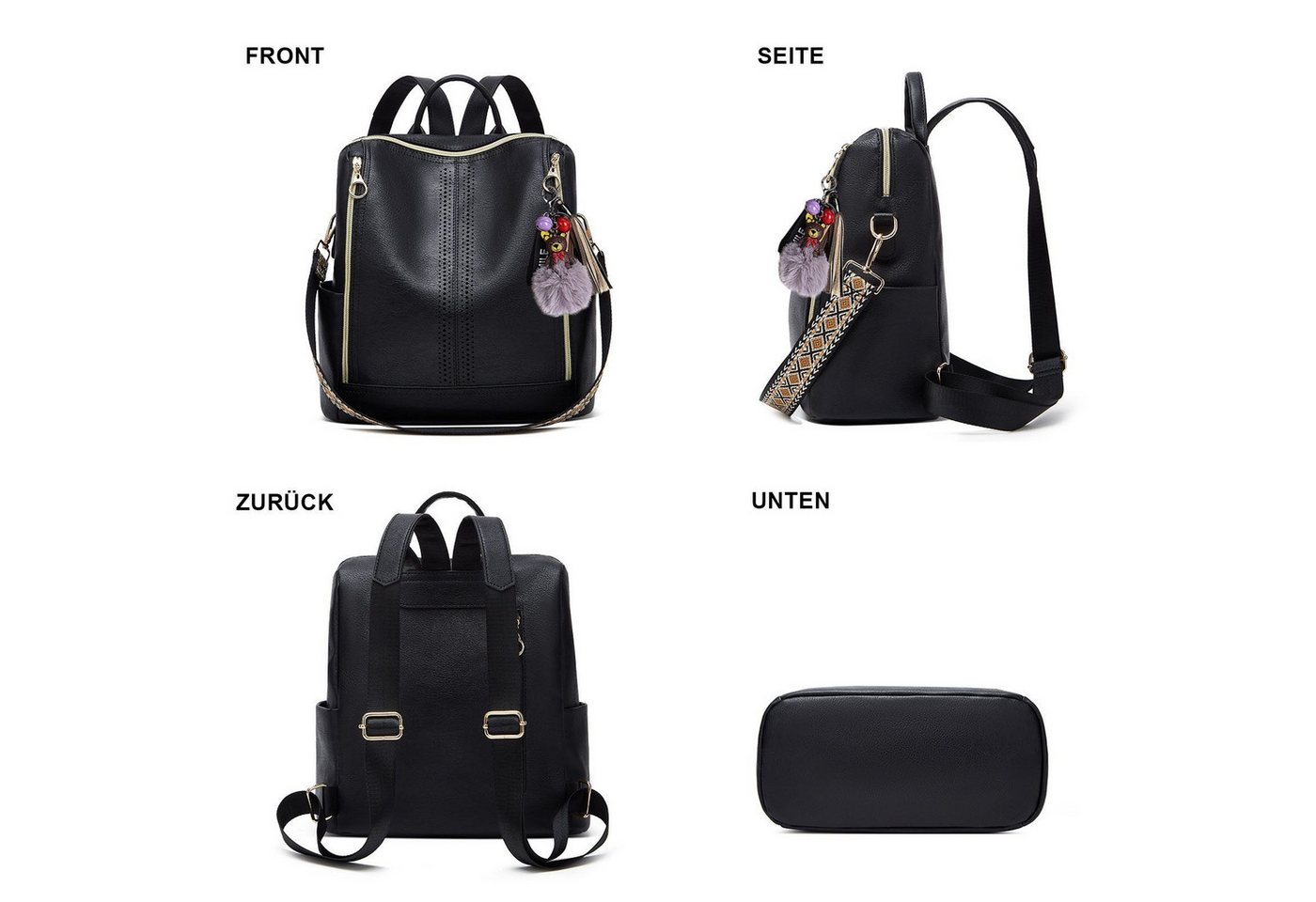 MOPUEA Rucksack Kunstleder Freizeitrucksack Reiserucksack mit Anhänger Wasserdicht – Bild 5 von 5
