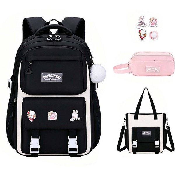 MOPUEA Schulrucksack Schulrucksack 3-teilig Set reflektierend große Kapazität ergonomisch (3-teiliges Set, löst Problem fehlender passender Zubehörteile, Rucksa