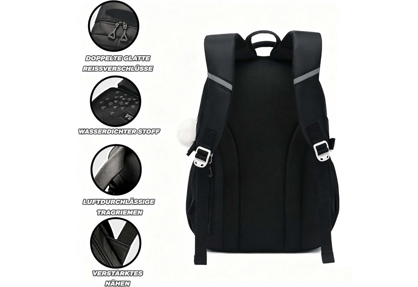 MOPUEA Schulrucksack Schulrucksack 3-teilig Set reflektierend große Kapazität ergonomisch (3-teiliges Set, löst Problem fehlender passender Zubehörteile, Rucksa – Bild 2 von 5