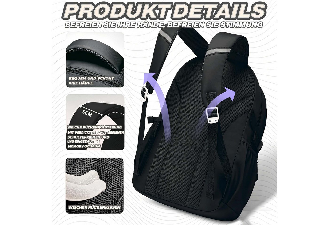 MOPUEA Schulrucksack Schulrucksack 3-teilig Set reflektierend große Kapazität ergonomisch (3-teiliges Set, löst Problem fehlender passender Zubehörteile, Rucksa – Bild 3 von 5