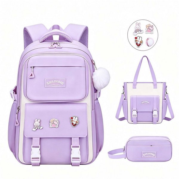 MOPUEA Schulrucksack Schulrucksack 3-teilig Set reflektierend große Kapazität ergonomisch (3-teiliges Set, löst Problem fehlender passender Zubehörteile, Rucksa