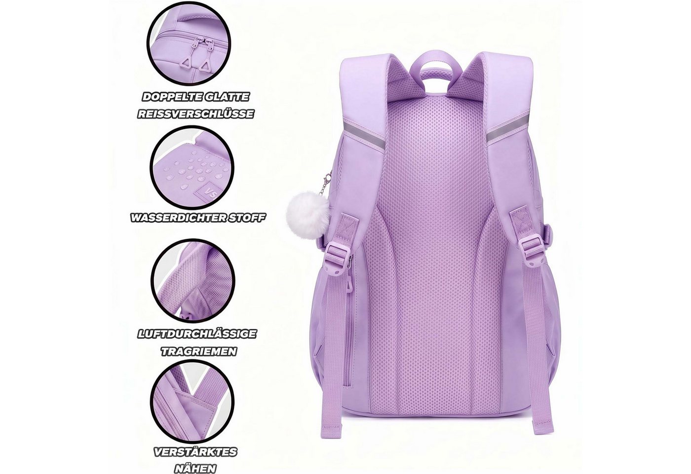 MOPUEA Schulrucksack Schulrucksack 3-teilig Set reflektierend große Kapazität ergonomisch (3-teiliges Set, löst Problem fehlender passender Zubehörteile, Rucksa – Bild 2 von 5
