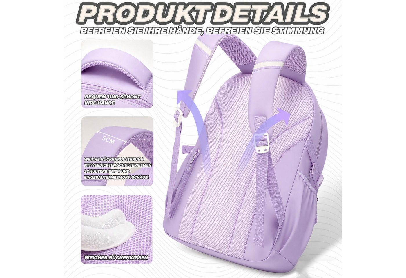 MOPUEA Schulrucksack Schulrucksack 3-teilig Set reflektierend große Kapazität ergonomisch (3-teiliges Set, löst Problem fehlender passender Zubehörteile, Rucksa – Bild 3 von 5