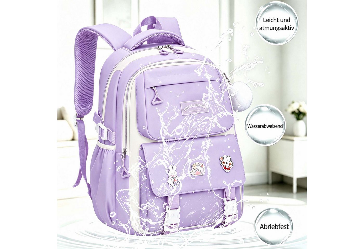 MOPUEA Schulrucksack Schulrucksack 3-teilig Set reflektierend große Kapazität ergonomisch (3-teiliges Set, löst Problem fehlender passender Zubehörteile, Rucksa – Bild 4 von 5