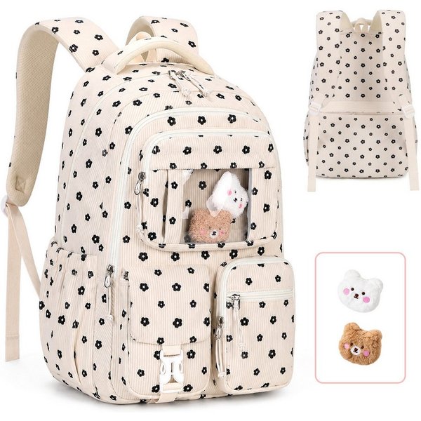 MOPUEA Schulrucksack Mädchen Schulrucksack Rucksack Schultasche Büchertasche Cordstoff (Freizeitrucksack für Schule Freizeit Reisen), Turnbeutel Lässiger Schulr