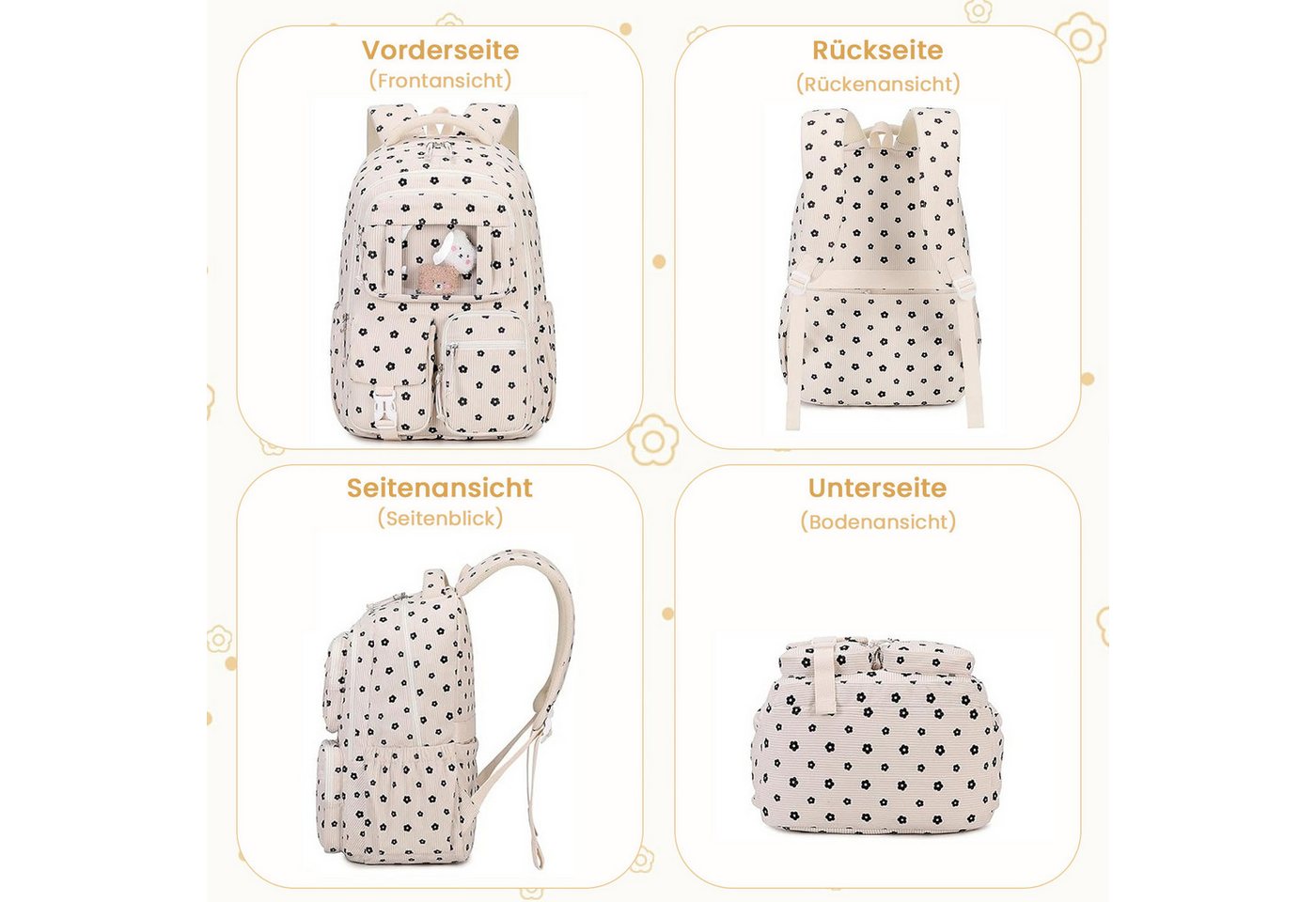 MOPUEA Schulrucksack Mädchen Schulrucksack Rucksack Schultasche Büchertasche Cordstoff (Freizeitrucksack für Schule Freizeit Reisen), Turnbeutel Lässiger Schulr – Bild 5 von 5