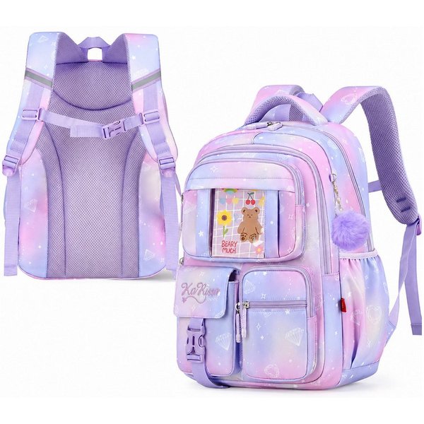 MOPUEA Schulrucksack Schulrucksack Rucksack mit viele Fächer, wasserabweisend (Schulrucksack-Set, Schulrucksack mit mehreren Fächern und Seitentaschen), 3D-Rück