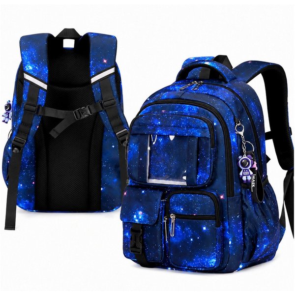 MOPUEA Schulrucksack Schulrucksack Rucksack mit viele Fächer, wasserabweisend (Schulrucksack-Set, Schulrucksack mit mehreren Fächern und Seitentaschen), 3D-Rück