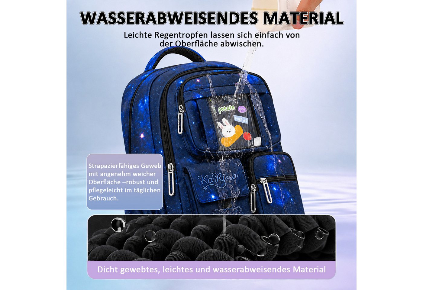 MOPUEA Schulrucksack Schulrucksack Rucksack mit viele Fächer, wasserabweisend (Schulrucksack-Set, Schulrucksack mit mehreren Fächern und Seitentaschen), 3D-Rück – Bild 3 von 5
