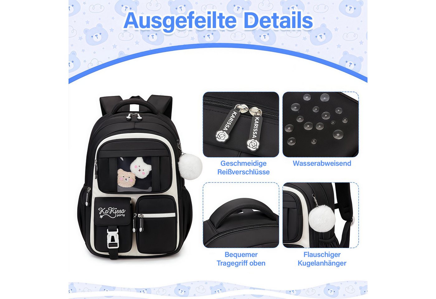 MOPUEA Schulrucksack Rucksack Schulrucksack Wasserabweisend Gepolstert Bequem – Bild 4 von 5