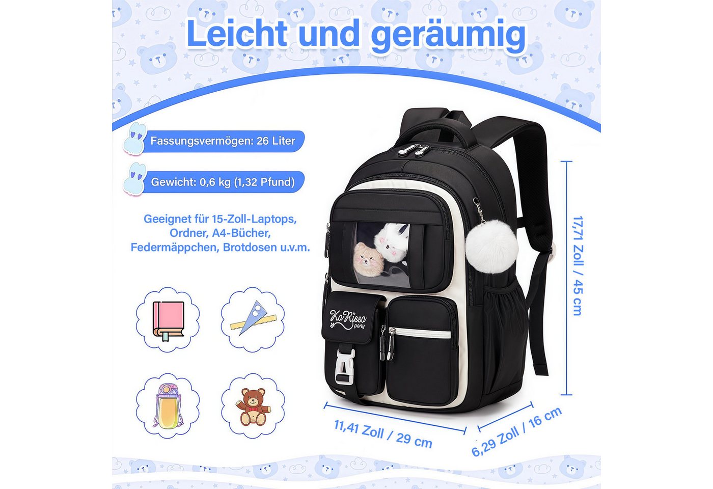MOPUEA Schulrucksack Rucksack Schulrucksack Wasserabweisend Gepolstert Bequem – Bild 5 von 5