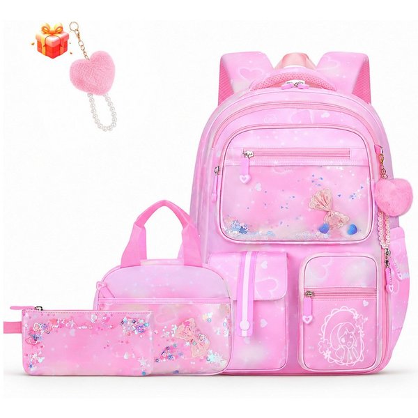 MOPUEA Schulrucksack Schulrucksack Set 3-teilig, Rucksack mit Lunch-Tasche und Mäppchen (3-teiliges Schulrucksack-Set mit Lunch-Tasche und Federmäppchen im Set,