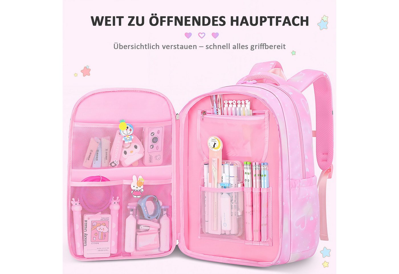 MOPUEA Schulrucksack Schulrucksack Set 3-teilig, Rucksack mit Lunch-Tasche und Mäppchen (3-teiliges Schulrucksack-Set mit Lunch-Tasche und Federmäppchen im Set, – Bild 2 von 5