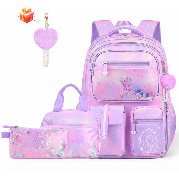 MOPUEA Schulrucksack Schulrucksack Set 3-teilig, Rucksack mit Lunch-Tasche und Mäppchen (3-teiliges Schulrucksack-Set mit Lunch-Tasche und Federmäppchen im Set,