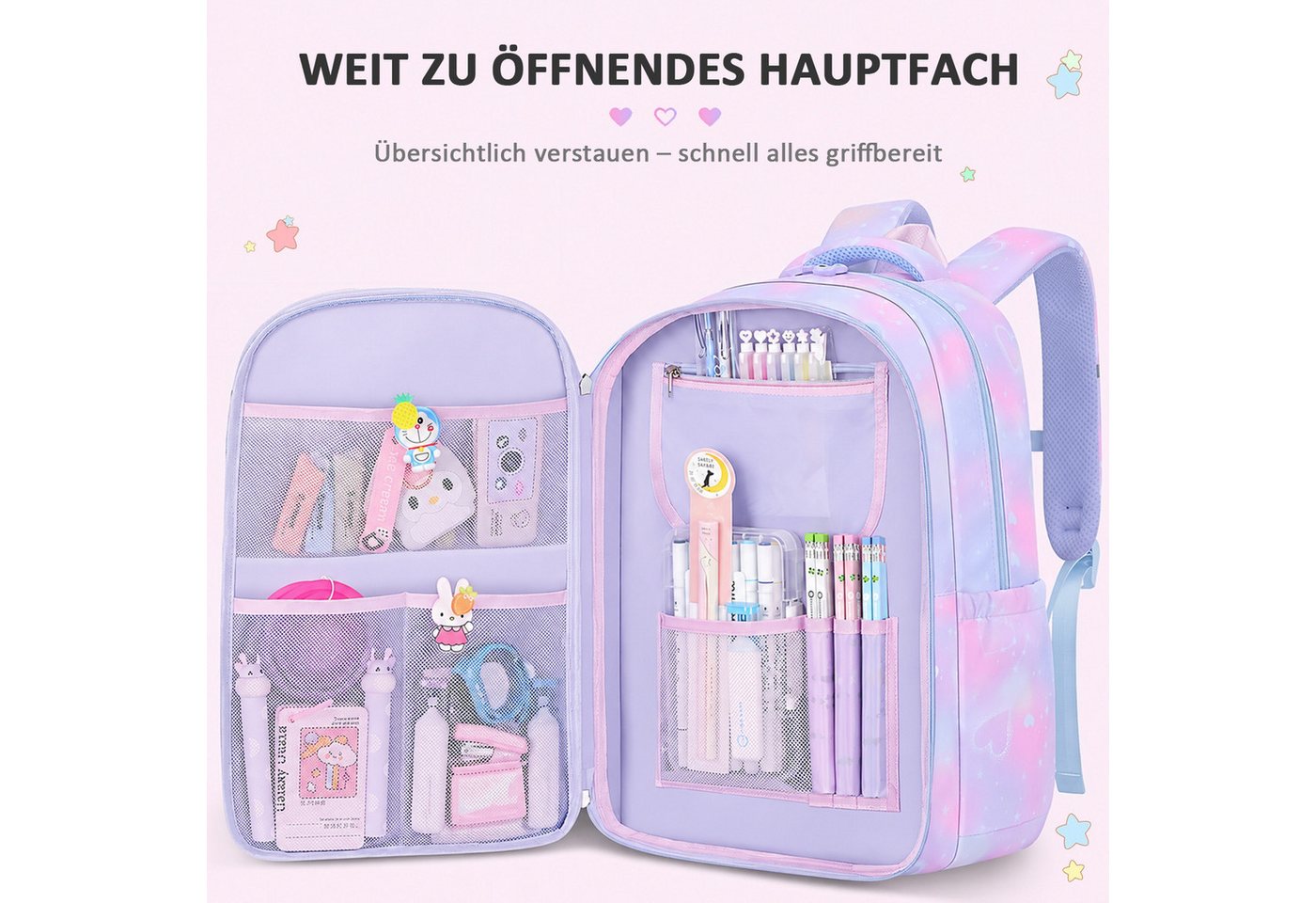 MOPUEA Schulrucksack Schulrucksack Set 3-teilig, Rucksack mit Lunch-Tasche und Mäppchen (3-teiliges Schulrucksack-Set mit Lunch-Tasche und Federmäppchen im Set, – Bild 2 von 5