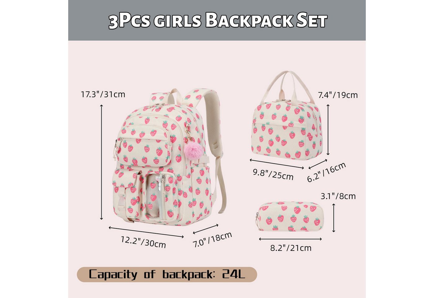 MOPUEA Schulrucksack Schulrucksack Set 3-tlg Wasserabweisend Ergonomisch mit Viele Fächer (3-teiliges Schulrucksack-Set für Schule, Freizeit und Reisen, 3-teili – Bild 4 von 5