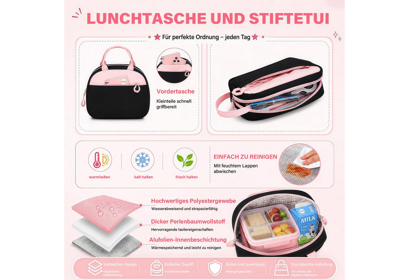 MOPUEA Schulrucksack Schulrucksack Set 3-tlg Wasserabweisend Ergonomisch mit Viele Fächer (3-teiliges Schulrucksack Set für Schule und Freizeit, 3-teiliges Schu – Bild 3 von 5