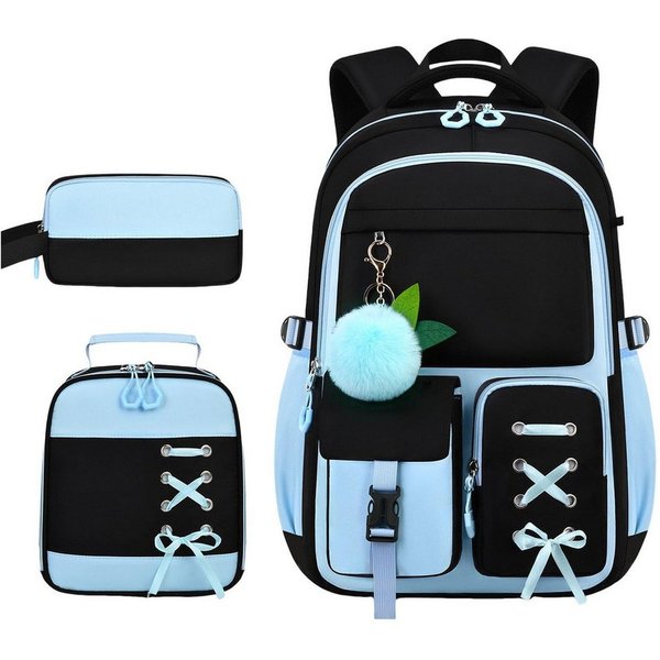 MOPUEA Schulrucksack Schulrucksack Set 3tlg Schulrucksack mit Lunchpaket und Mäppchen (Set, 3-tlg., Leicht Schulrucksack Teenager für Schule, Reisen und Freizei