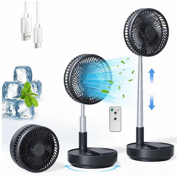 MOPUEA Standventilator Akku-Standventilator Faltbar Höhenverstellbar Fernbedienung Tragbar, Faltbar höhenverstellbar leise Akku Fernbedienung