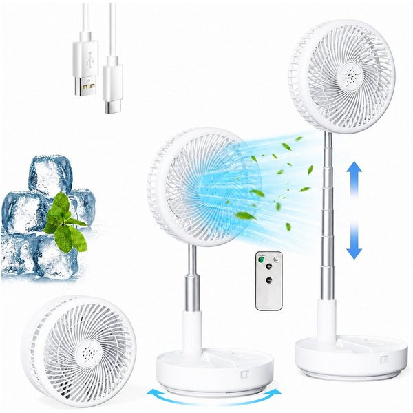 MOPUEA Standventilator Akku-Standventilator Faltbar Höhenverstellbar Fernbedienung Tragbar, Faltbar höhenverstellbar leise Akku Fernbedienung