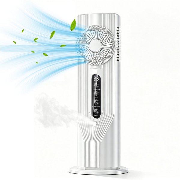 MOPUEA Standventilator Mini Ventilator USB Tischventilator Umluftventilator Mit Sprühnebel, mit Kühlspray LED Display 6 Windstufen Ventilator