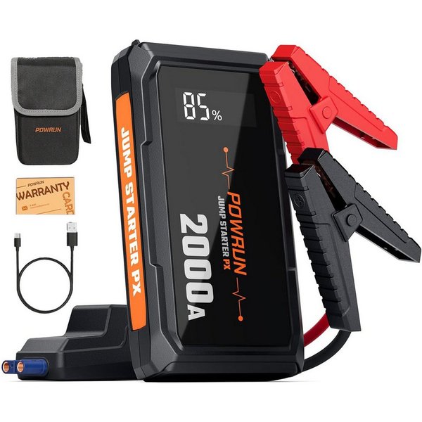 MOPUEA Starthilfe Powerbank 2000A mit LED, LCD, USB, Auto Batterie Booster Autobatterie-Ladegerät (10000 mA, Einzelartikel, 1× Starthilfe, Kabel, Tasche, USB-Ka