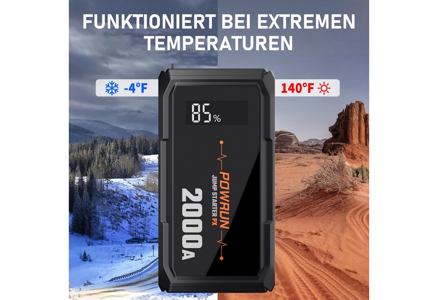 MOPUEA Starthilfe Powerbank 2000A mit LED, LCD, USB, Auto Batterie Booster Autobatterie-Ladegerät (10000 mA, Einzelartikel, 1× Starthilfe, Kabel, Tasche, USB-Ka – Bild 2 von 5