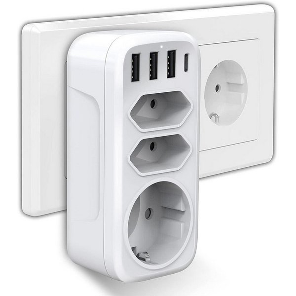 MOPUEA Steckdose Konvertierbarer Stecker, deutscher Standard 56*113mm 7 in 1, 1-St., Tragbare und Geräteorganisation, Diese USB Steckdose enthält 1 USB-C 3A und