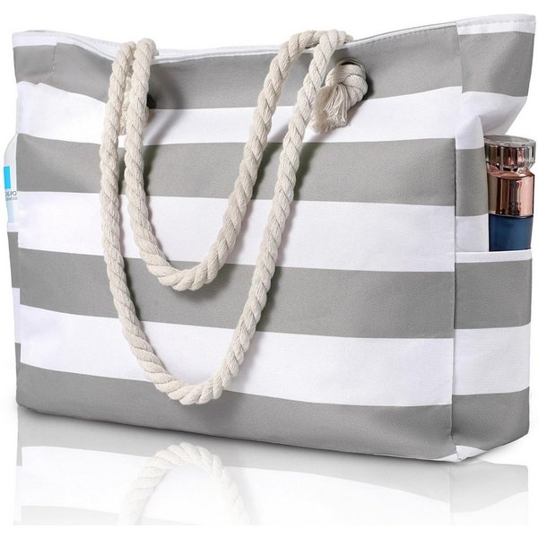 MOPUEA Strandtasche Groß Badetasche Freizeittasche Wasserdicht mit Reißverschluss (Badetasche Damen Strandtasche Damen Beach Tote Bag, 1-tlg., 48*15*34cm Doppel