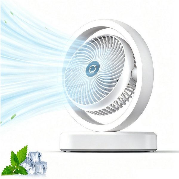 MOPUEA Tischventilator USB Tischventilator mit Nachtlicht, 270 Automatische Schwenkfunktion, 3 Stufen, Leiser Betrieb, für Schlafzimmer, Wohnheim und Büro