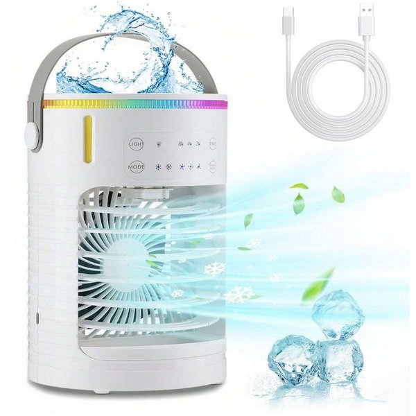 MOPUEA Ventilatorkombigerät Tragbarer Luftkühler Ventilator 4-in-1-Multifunktion-Kühlgebläse, Mobiler Luftkühler mit Wasserkühlung, 6W, 600ML Wassertank