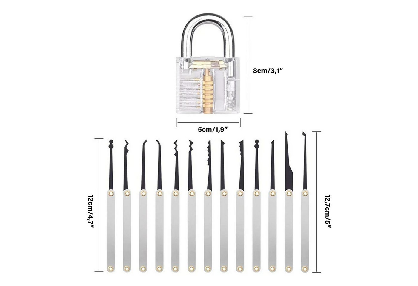 MOPUEA Vorhängeschloss Lockpicking 15-Teiliges Dietrich Set, (15-tlg) – Bild 4 von 5
