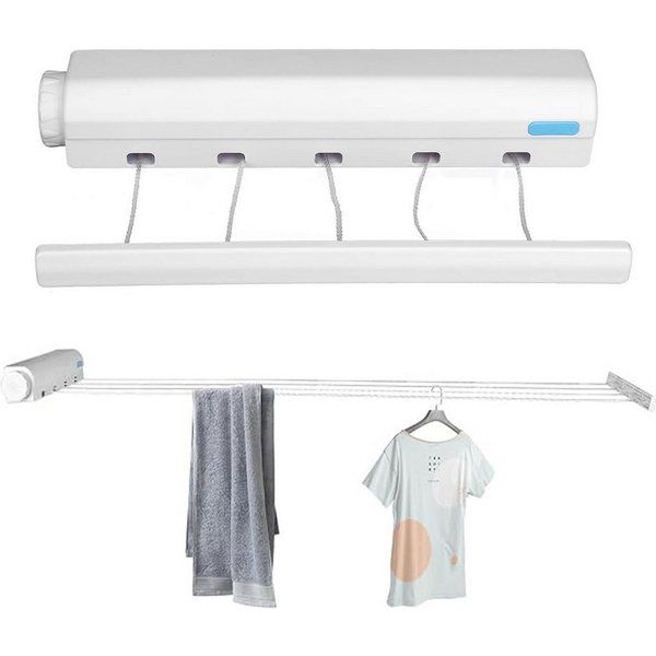 MOPUEA Wäscheständer Einziehbare Wäscheleine Wäscheständer 8 kg Tragfähigkeit, Platzsparend, 8kg Traglast, ausziehbar, einfache Wandmontage
